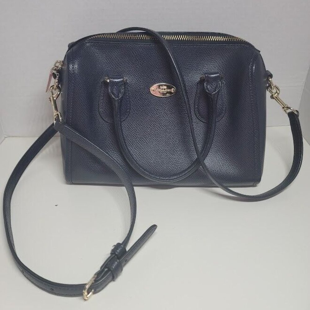 Coach Crossgrain Leather Mini Bennett Satchel Crossbody Navy Crossbody